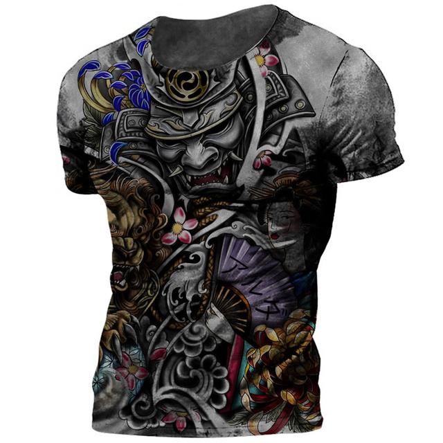 Summer Japanese Samurai 3d Printed T-shirt Men Fashion Casual Personality Tees Street Round Neck Short Sleeve Sports T Shirts