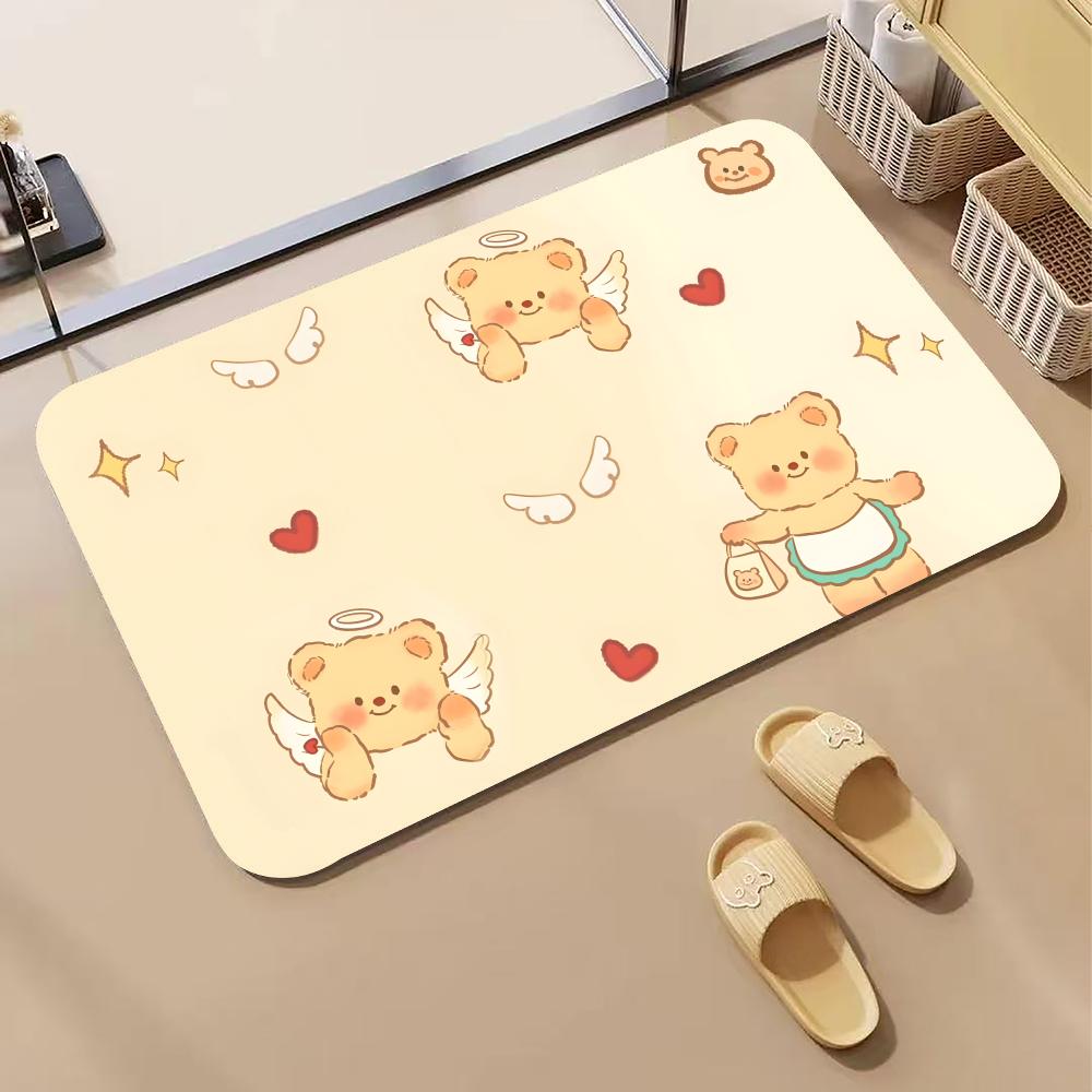 Cartoon-B-butterbear Floor Mat Diatomite Bath Mat, Quick Dry Absorbent Non-Slip Door Mat