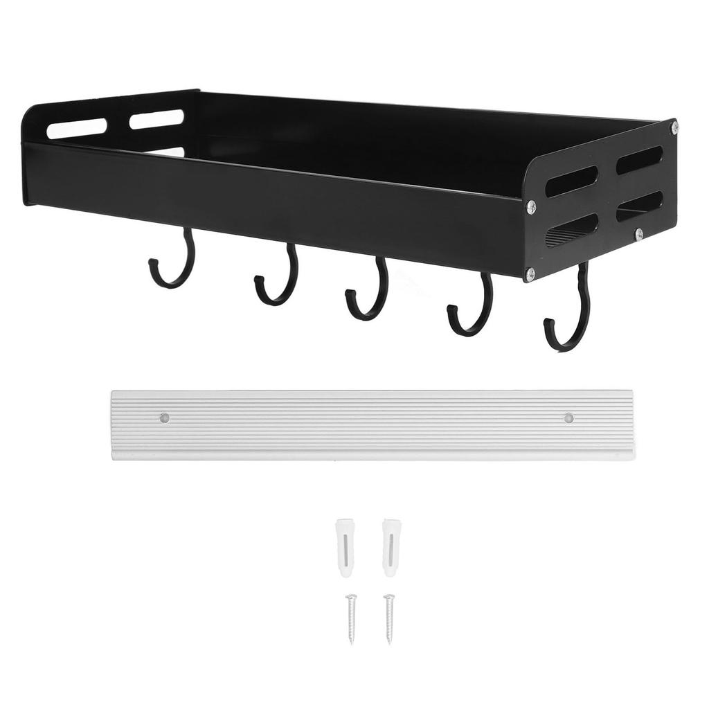 Wall Mounted Kitchen Shelf Space Aluminum Rustproof Structure Floating Wall Shelves with 5 Hooks