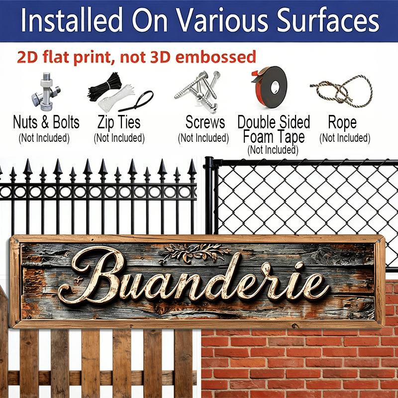 2D Flat, 1pc, French Buanderie Aluminium Decorations Sign Family Wall Plaques Decorations Sign Farmhouse Entryway Rustic Plaques Art with Quotes for