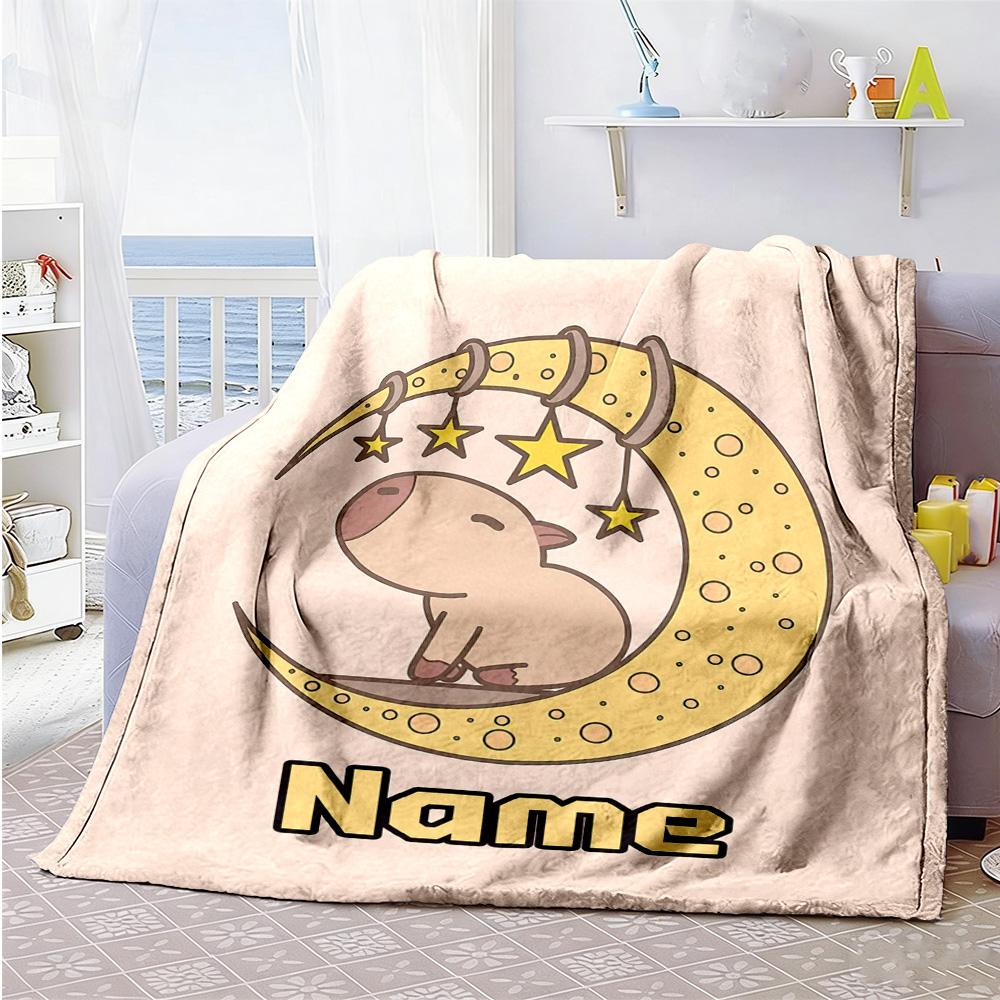 Capybara Moon Customize Your Name Blanket Throw Personalized Blanket Soft & Cozy Throw For Office Chair Living Room Seaside Chair All-Season Use