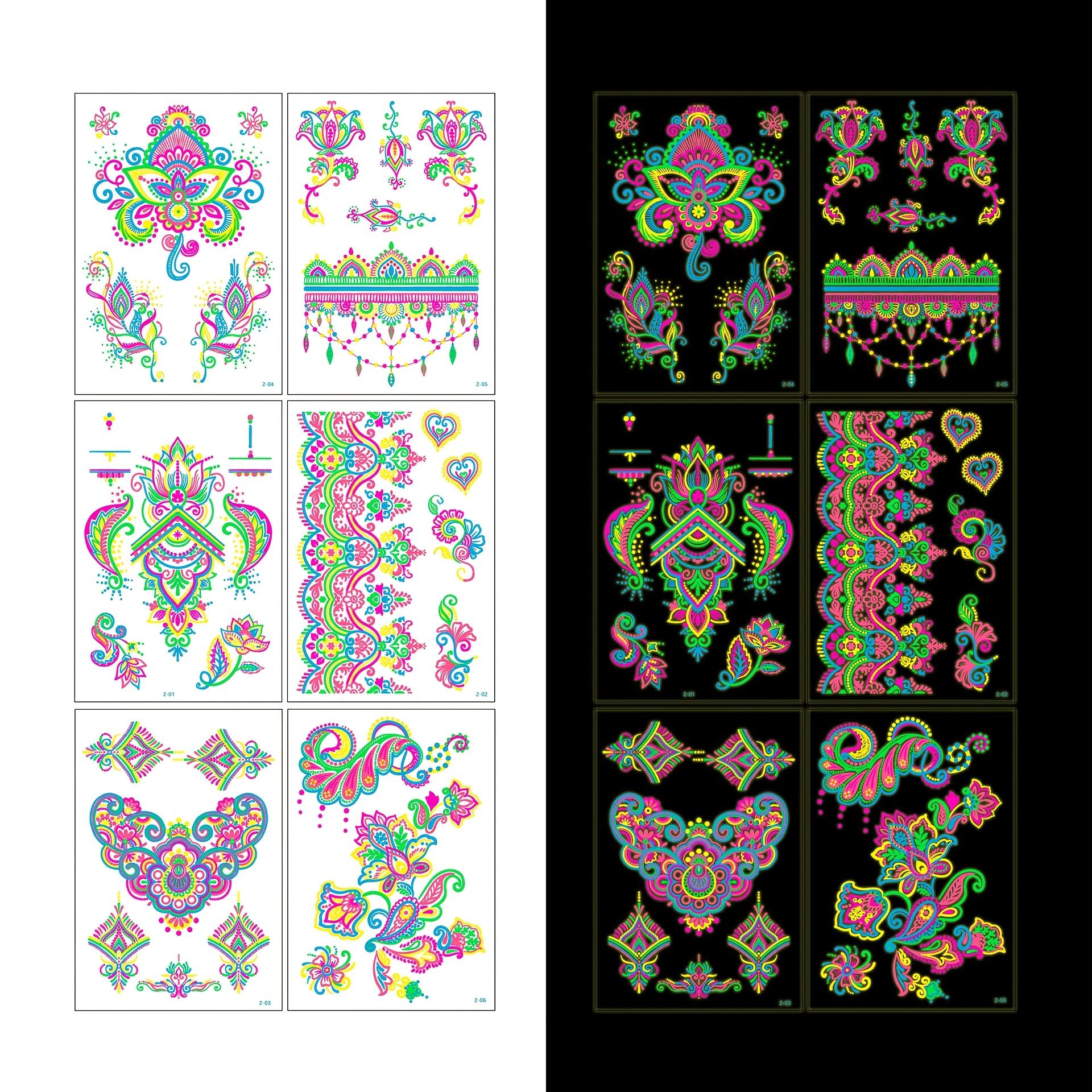 

Blacklight Glow-in-the-dark Butterfly Designs Temporary Tattoo Stickers For 6sheets/set Fake Tattoos Face Flash Body And Waterproof Accessories Style3