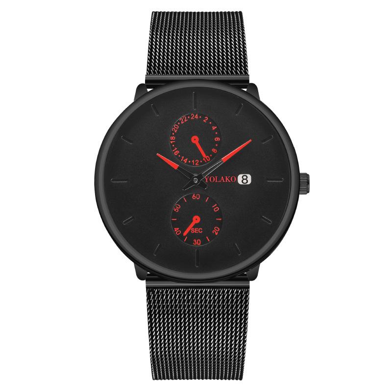 European and American Fashion Two-eyed Blue Needle Calendar Men's Watch Men's Watch Milan Quartz Watch with Mesh Belt Watch