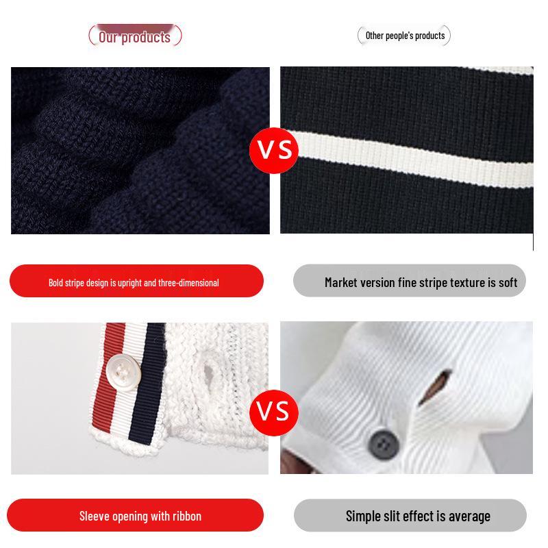 TB BROWIN2025 Herren Pullover im koreanischen Stil mit vier Streifen und Raglanärmeln aus Wolle, Herbst-/Winterkollektion