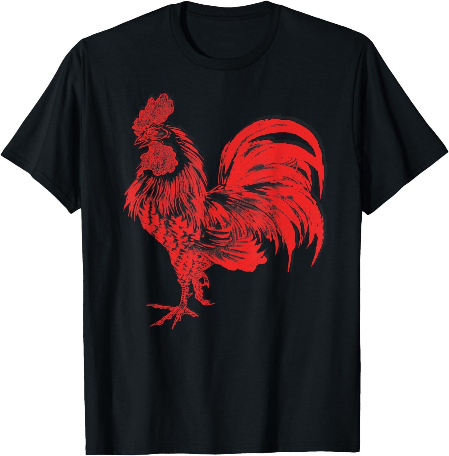 Men s Red Rooster Shirt Cocky Vintage Rooster Tee T-Shirt XXXL