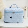 Cute Large Quilted Makeup Bag Embroidered Bow Travel Handheld Cosmetic Bag Coquette Aesthetic Toiletry Bag for Women Girls