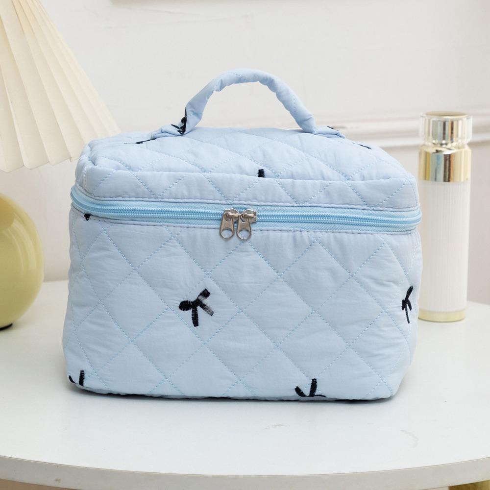 

Вишита бантом стьобана косметичка велика косметичка-органайзер для жінок і дівчаток світло-синій колір