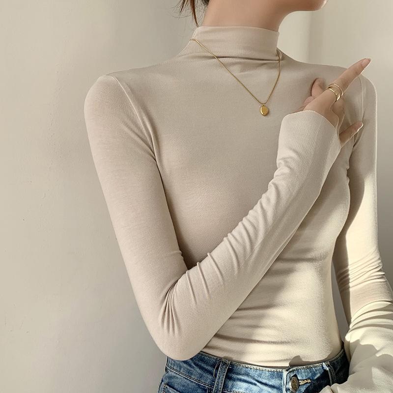 Modal High Neck Slim Fit Long Sleeve Women's Base Layer Top for Autumn/Winter Western Style