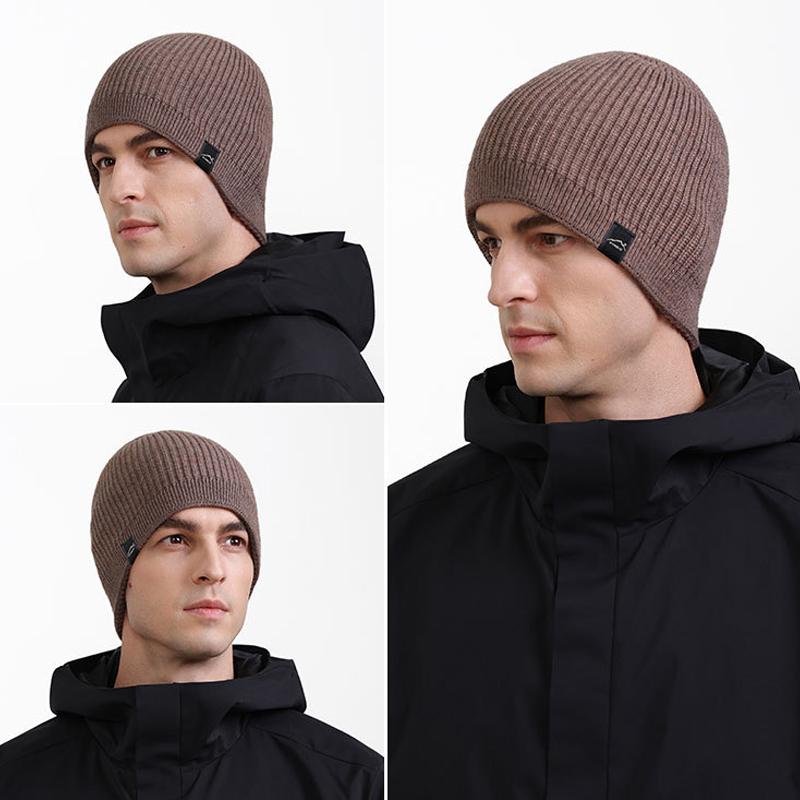 Căciulă Tricotată pentru Bărbați cu Circumferință Mare a Capului Toamnă Iarnă Căciulă Caldă din Lână cu Strat Dublu Căciulă Pulover pentru Călărie în Aer Liber