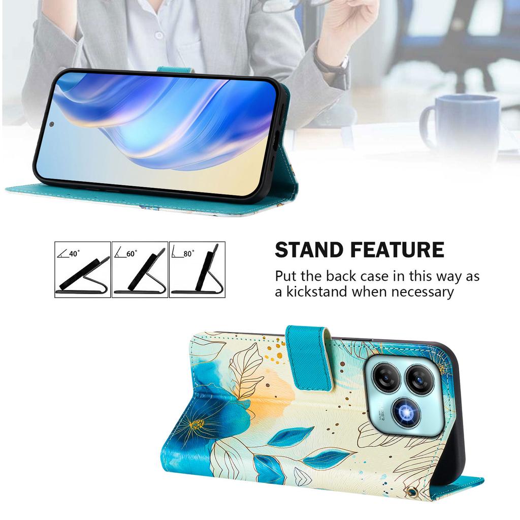 Blue Flower Luxury Painted Leather Case Wallet Book Style Cover for ZTE Blade A52,A53,A73,V50 Vita,V40S,V60,A35,A55,A75...