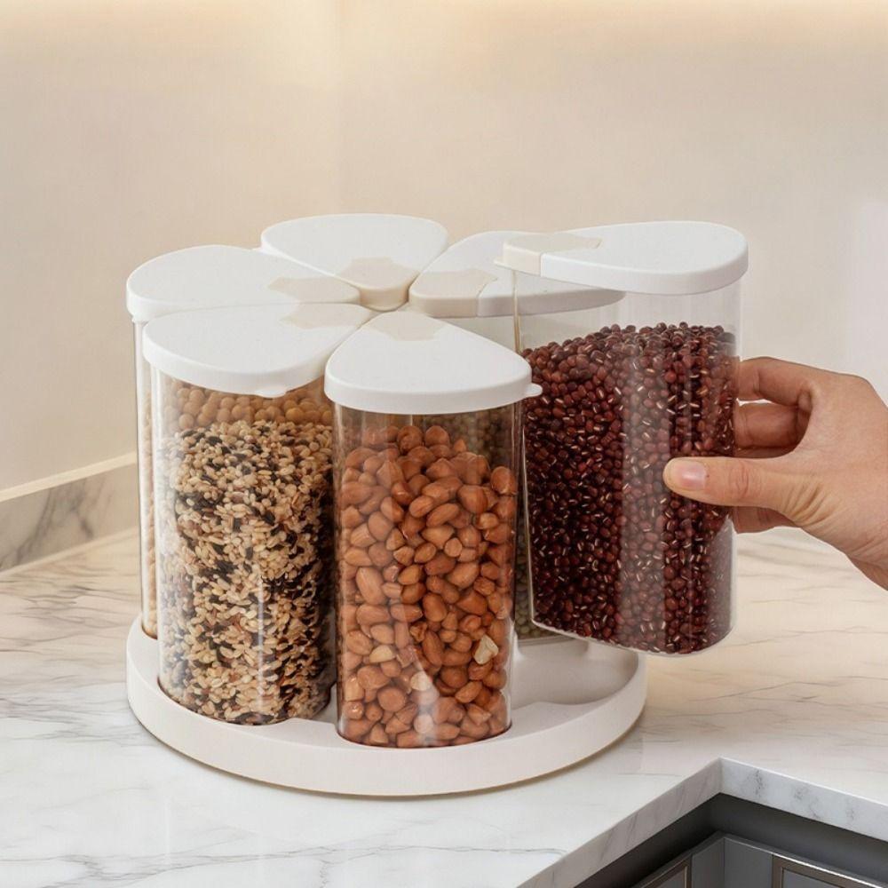 6 Pieces Food-Grade 6 Grids Grain Storage Box Airtight Rotating Rice Container  Home Use