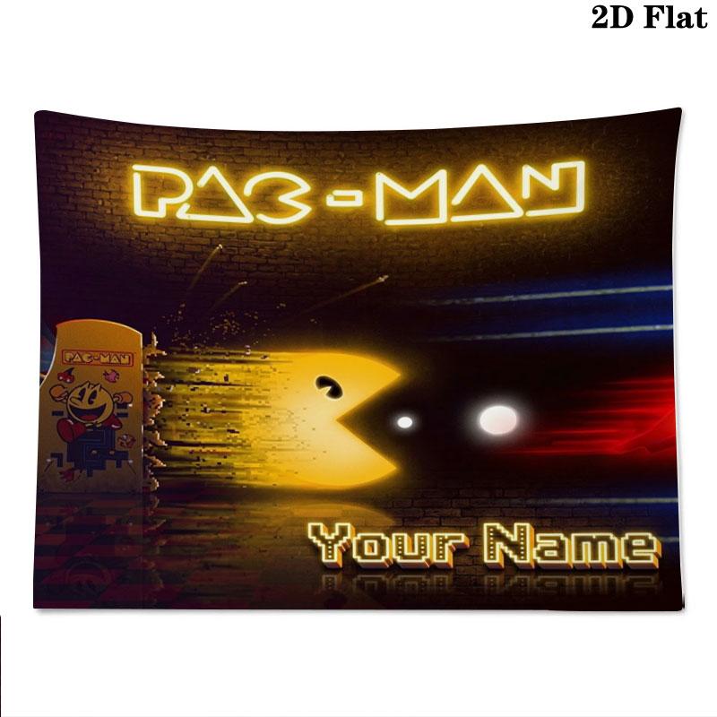 Pac-Man Custom Name Wall Tapestry Aesthetic Wall Hanging Printed Fabric Blanket Decorative Tapestries for Bedroom Living Room Home Decor