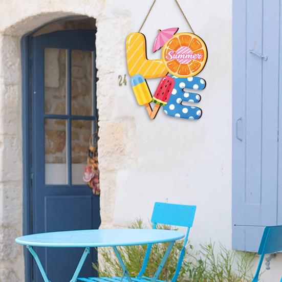 Summer Slippers Hanging Sign Flip Flop Shape Welcome Door Sign Rustic Watermelon Ice Cream Wooden Wreath for Farmhouse Front Door Patio Balcony Wall