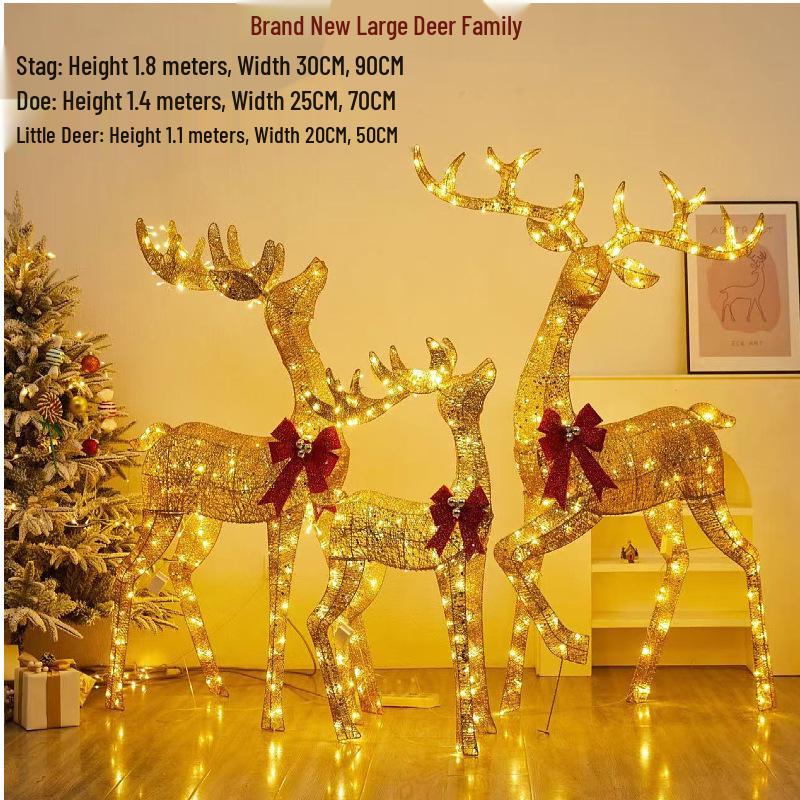 Large Luminous Wrought Iron Reindeer & Christmas Tree Ornaments for Hotel, Mall, or Garden Displays