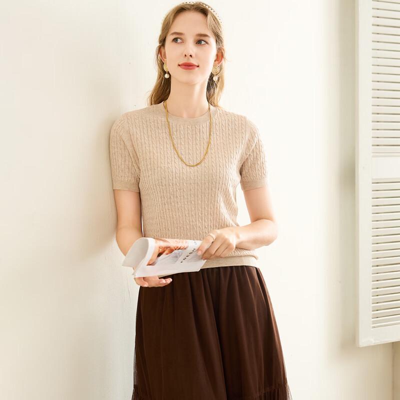 

Tuhuang Women s Lightweight Cable Knit Short Sleeve Wool Blend Sweater XL