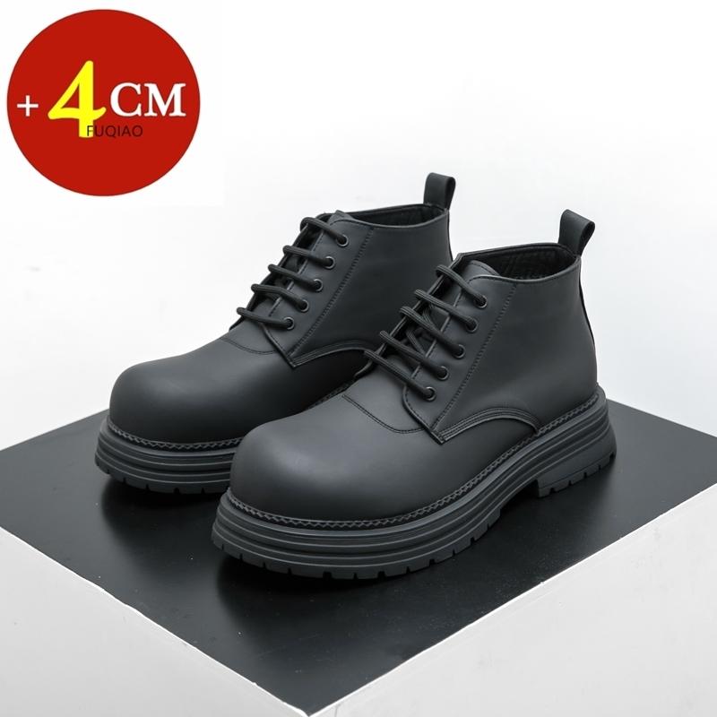 

Модная мужская обувь на толстой подошве 4 см, с круглым носком, с высоким верхом, деловая, для поездок на работу, повседневная, трендовая, универсальная, увеличивающая рост, кожаная 38