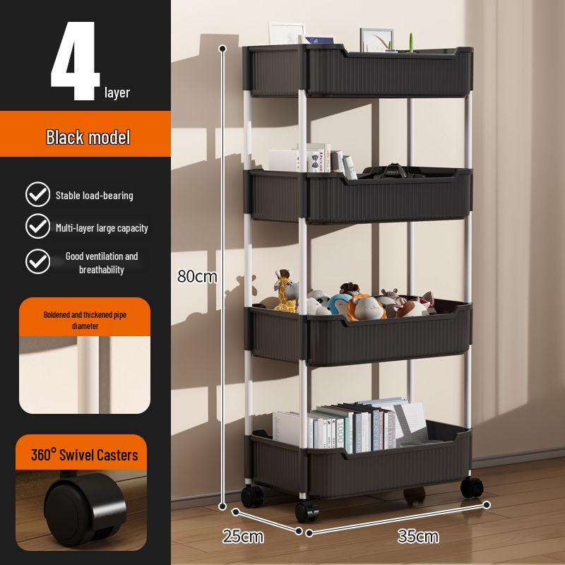 Compact Multi-Layer Mobile Storage Rack for Bedroom, Bathroom, or Living Room