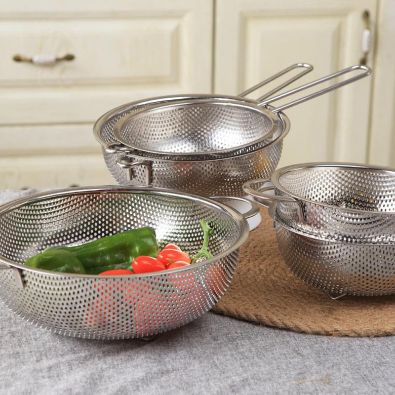 Stainless Steel Colander Basket Rice Wash Strainer Fruit Vegetable Drainage Sieve Pasta Washer Food Rinser Kitchen Strainer
