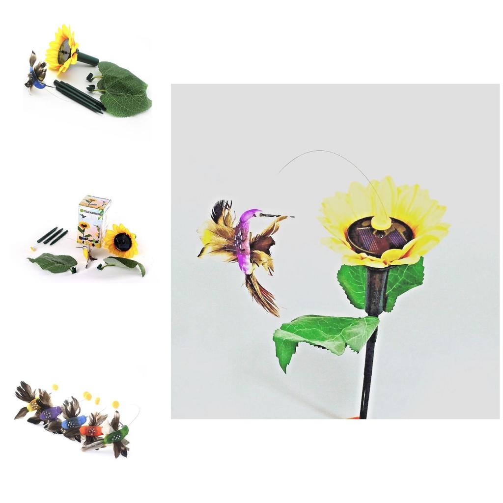 Charming Sunflower With Solar Fluttering Hummingbird Stake Perfect For Garden Decoration