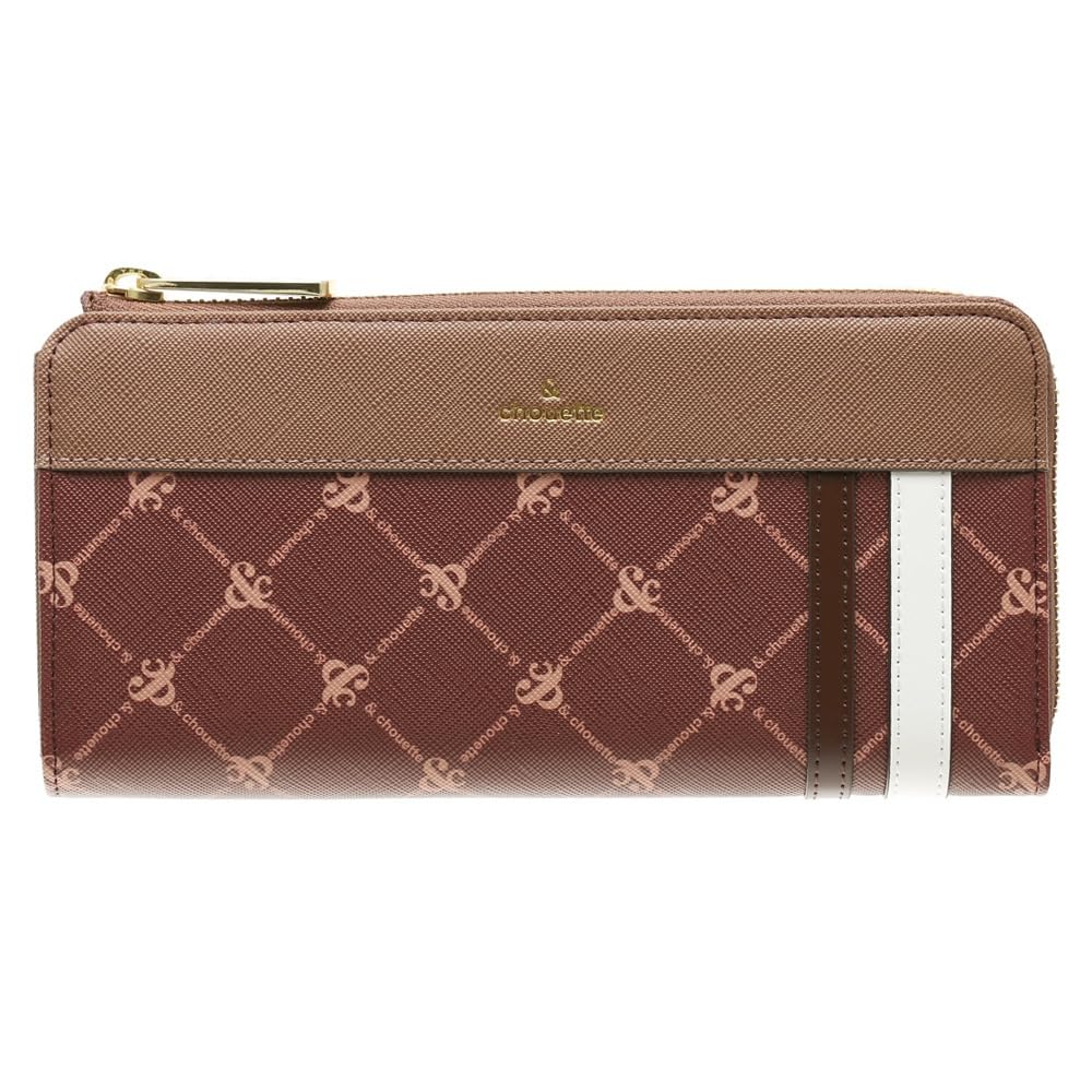 

And Chouette Round Zipper Monogram Line Long Wallet for Cute and Gift Wrapping Samantha [ONLYOU] L-Shaped Women, Stylish, Available, (Wine Red)