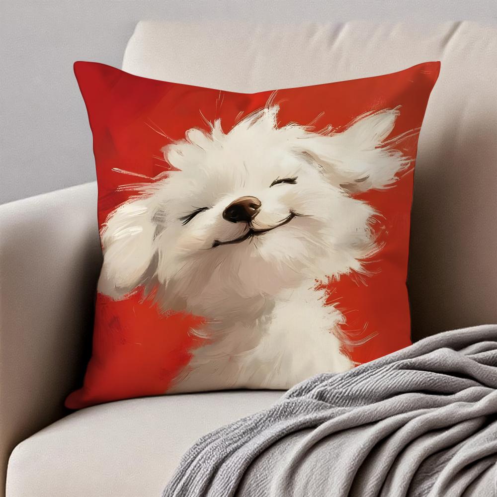 Cute West Highland White Terrier Pet Cushion Cover Pillowcase Antidustmite Invisible Zipper Short Plush Sofa Cushion