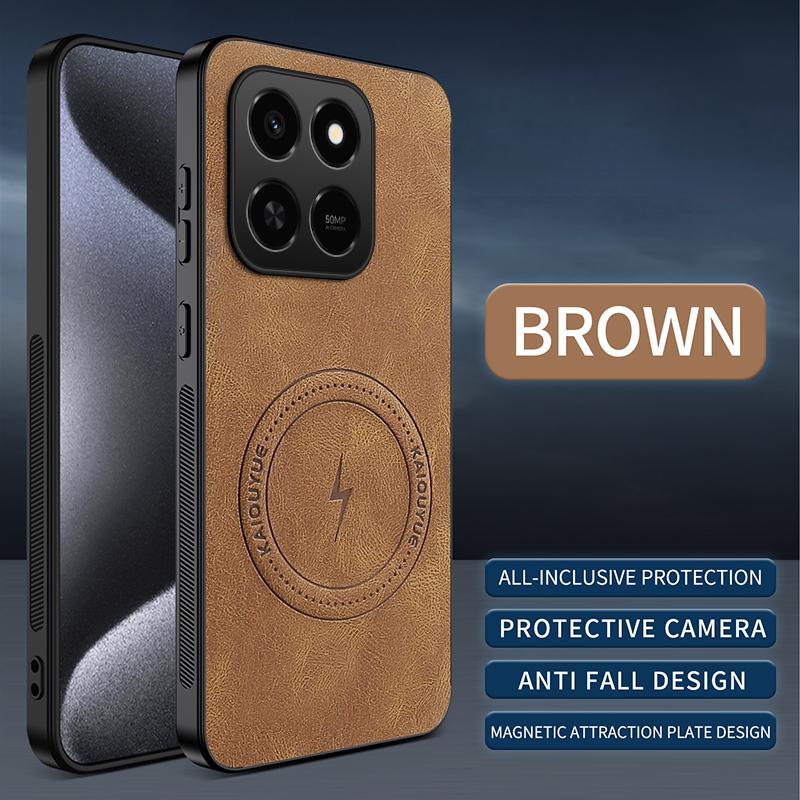 

Magnetic Case For Honor 400 Smart Case For Honor X7d 4G X7 D 5G MagSafe Napa-textured PU Silicone Leather Back Cover Bumper For Honor X7D 5G коричневый