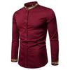 Camisa Casual de Manga Larga con Cuello Alto Bordado de Moda para Hombre Talla Europea