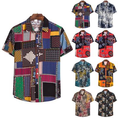 Mens Fashion Ethnic Short Sleeve Casual Printing Hawaiian Shirt Blouse T-shirt