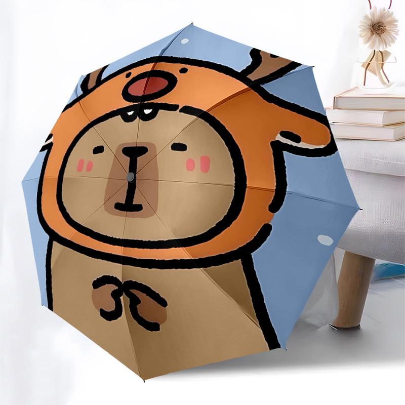 1 Stück Winter Niedliches Capybara Automatischer Faltregenschirm, Tragbares faltbares Design, 8-Rippen-Eisenrahmen, Outdoor-Accessoire yy250905090