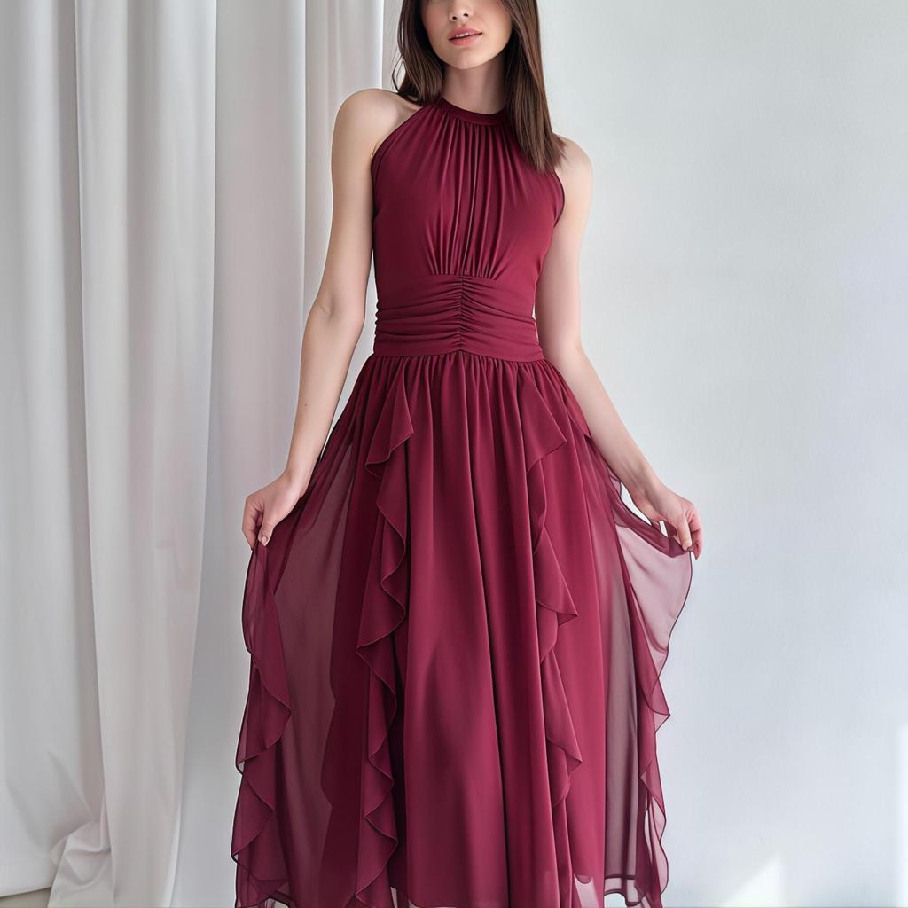 European & American Style 2025 Summer Women's French Ruffle Waist Slimming Dress