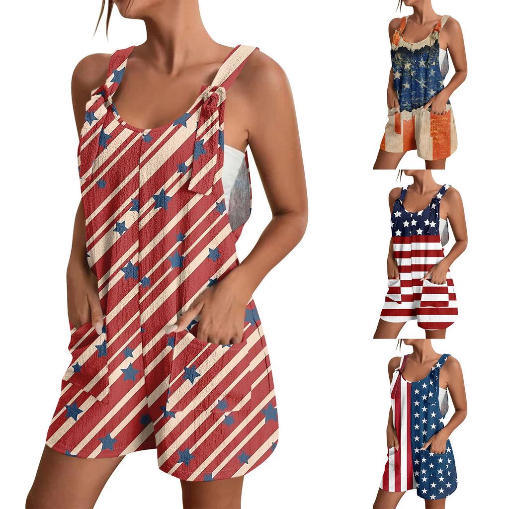 Rompers For Women Summer Casual Sleeveless Overall Comfy Loose Spaghetti Strap Romper Fashion Jumpsuit With Pockets
