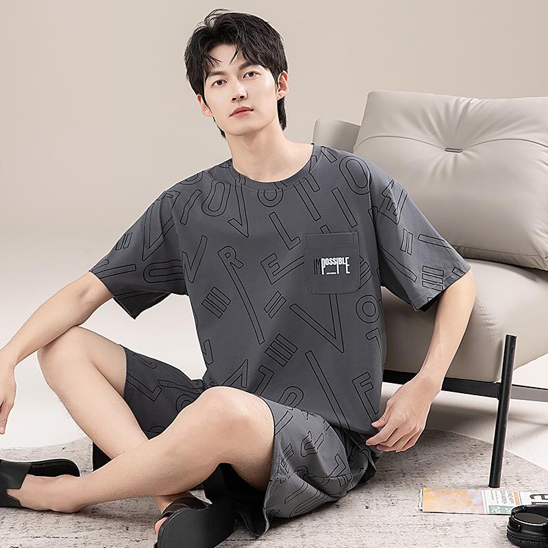 Men's pajamas summer cotton short-sleeved shorts summer thin casual large-size college student loungewear men's suit