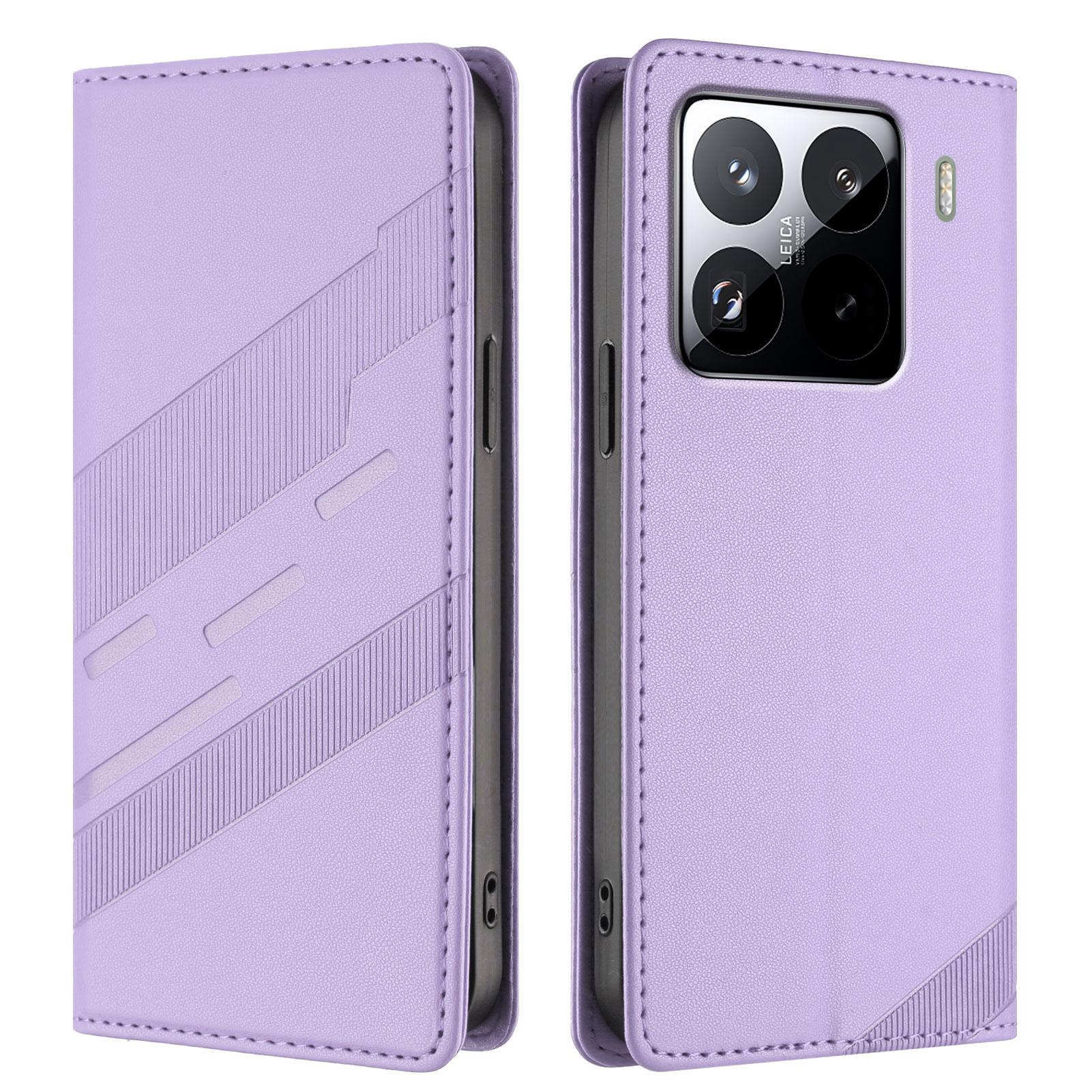 

For Xiaomi 15 Pro Phone Cases Punk Style Imprinted Wallet Stand Leather Cover Light Purple