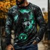 Autumn Halloween Wolf Print Long Sleeve T-Shirts Vintage Streetwear Casual Tops