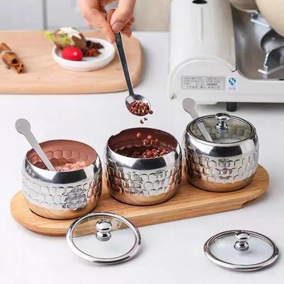 350ml Luxury Stainless Steel Salt Jar, Sugar Bowl, Spice Bottle with Spoon, Spice Container Set, Kitchen Accessories