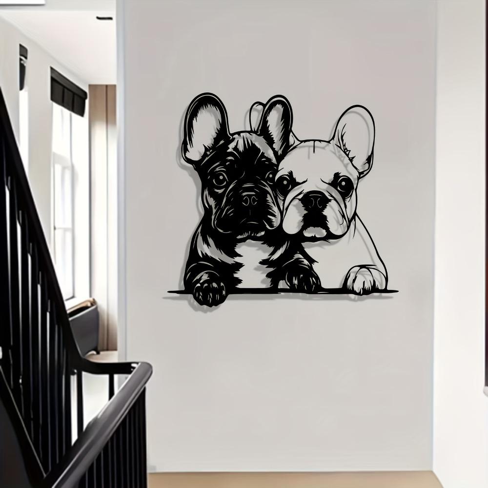 French Bulldog Pair Metal Wall Art, Adorable Statue Mural, Rust Resistant Indoor Outdoor Decor, Gift for New Year Easter Pet Lover