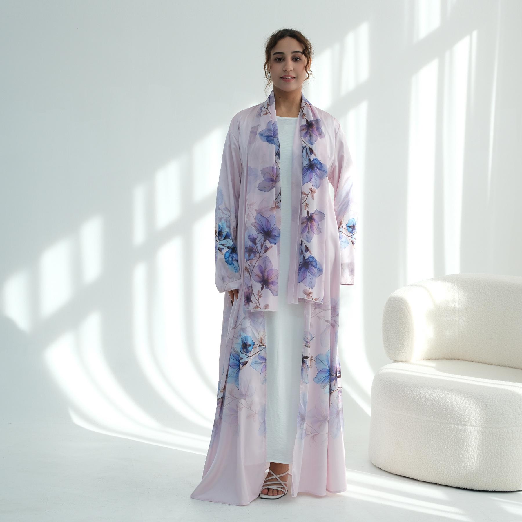Aiyirui Printed Plus Size Cardigan + Headscarf Set S