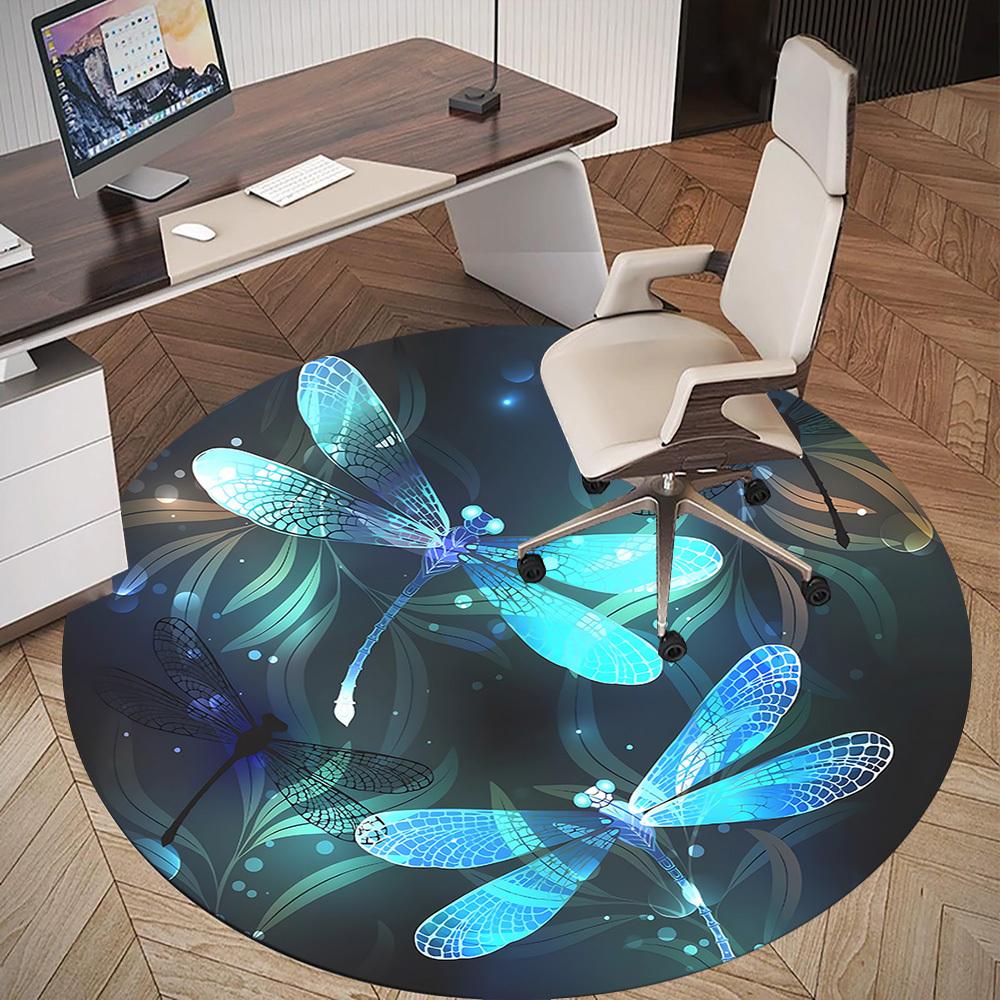 1pc Dragonfly Circle Round Chair mat Area Rug - Non-Slip, Floor Mat for Office, Bedroom, and Indoor Decor c1125193