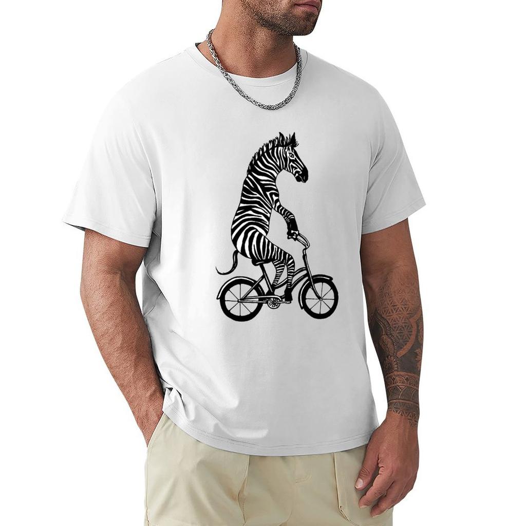 Zebra on bike TShirt Simple Line Art Print Tee