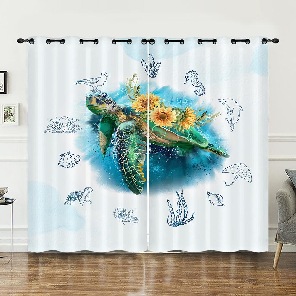Curtains Marine Animals Sea Turtles Shark Curtains Bedroom Living Room Blackout Curtain Perforated