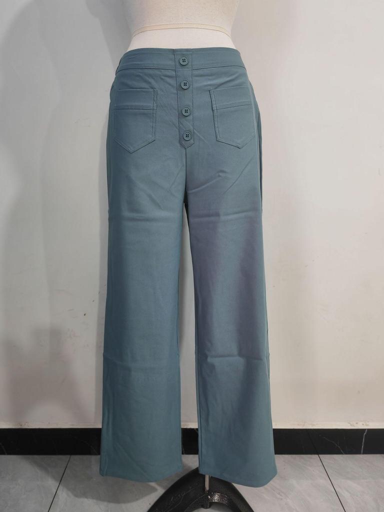 2024 Fashion Women's High-Waist Casual Straight Pants with Elastic Belt and Multiple Pockets