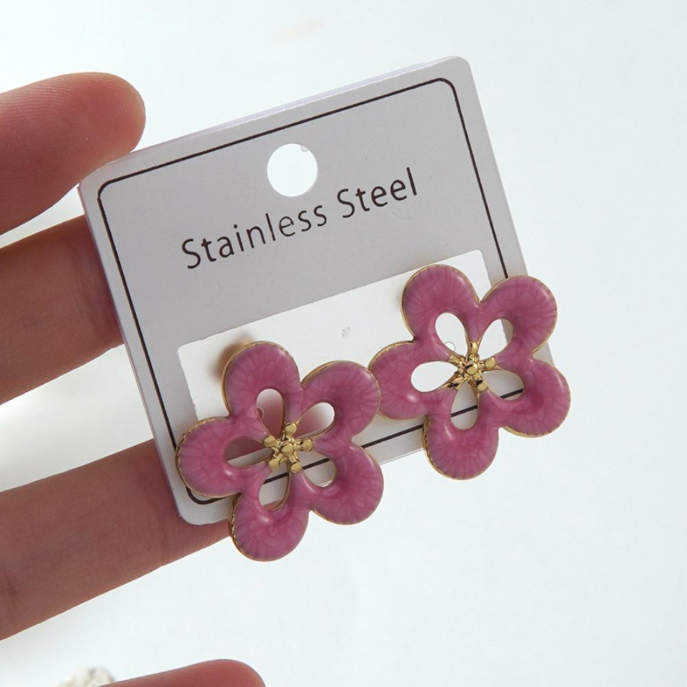 Round Flower Flower Stud Earrings Pink Enamel Exaggerated Earrings  Party Jewelry style 1
