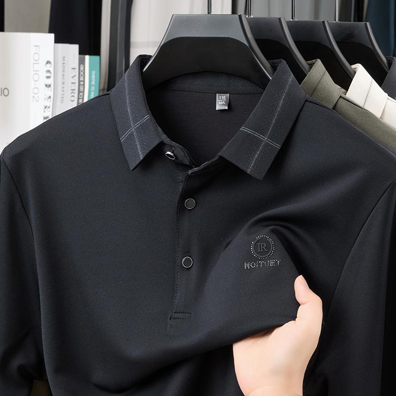 Cotton Wool Thin Men'S Long Sleeved Polo Shirt With Striped Collar Dad'S T-Shirt Men'S Base