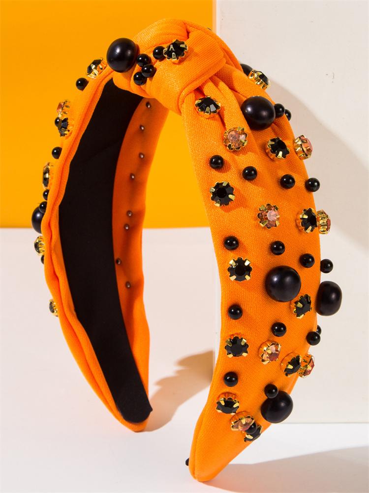 Amazon Halloween Headband Women's Fabric Knotted High Head Headband Pearl Rhinestone Headband