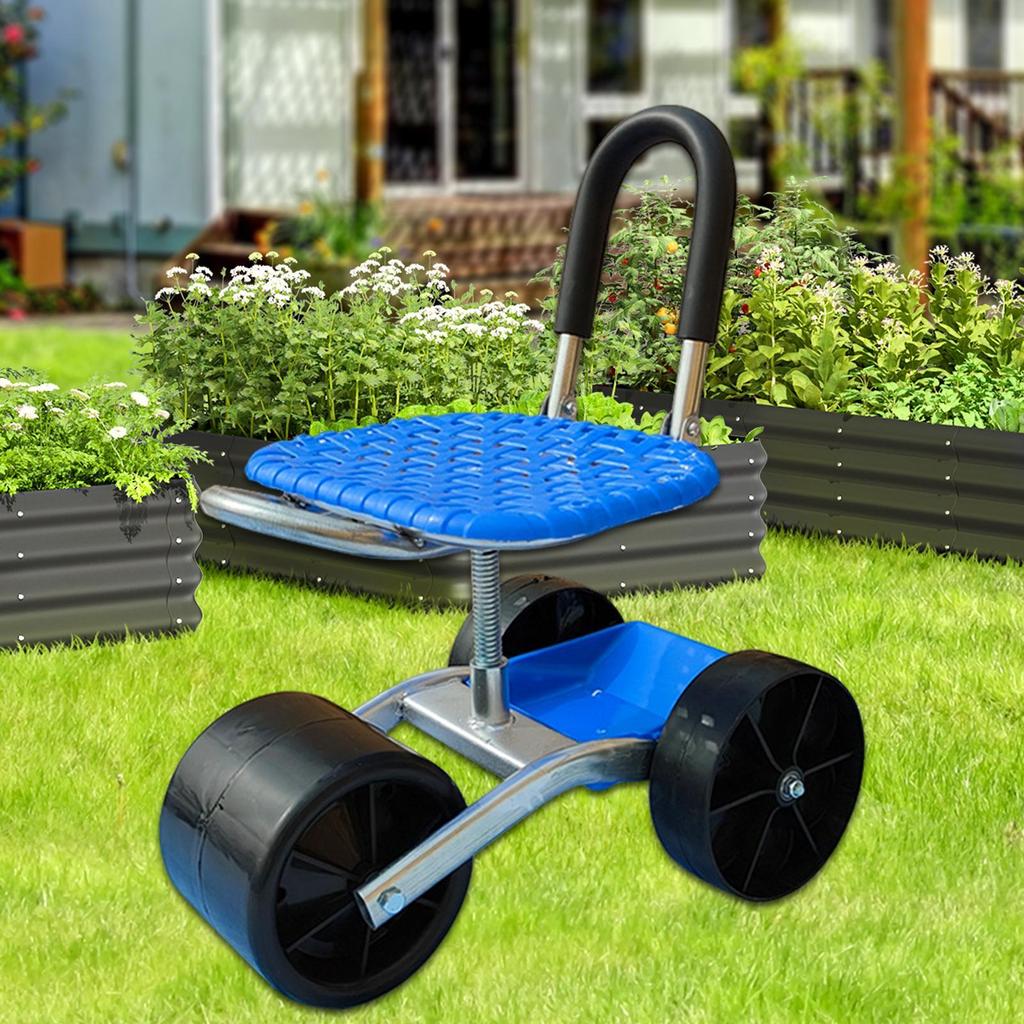 Garten Sitzwagen Garten Rollarbeitsplatz Höhenverstellbarer Gartenstuhl 360 Grad Drehbar Arbeitssparend für Bauernhof Outdoor Camp