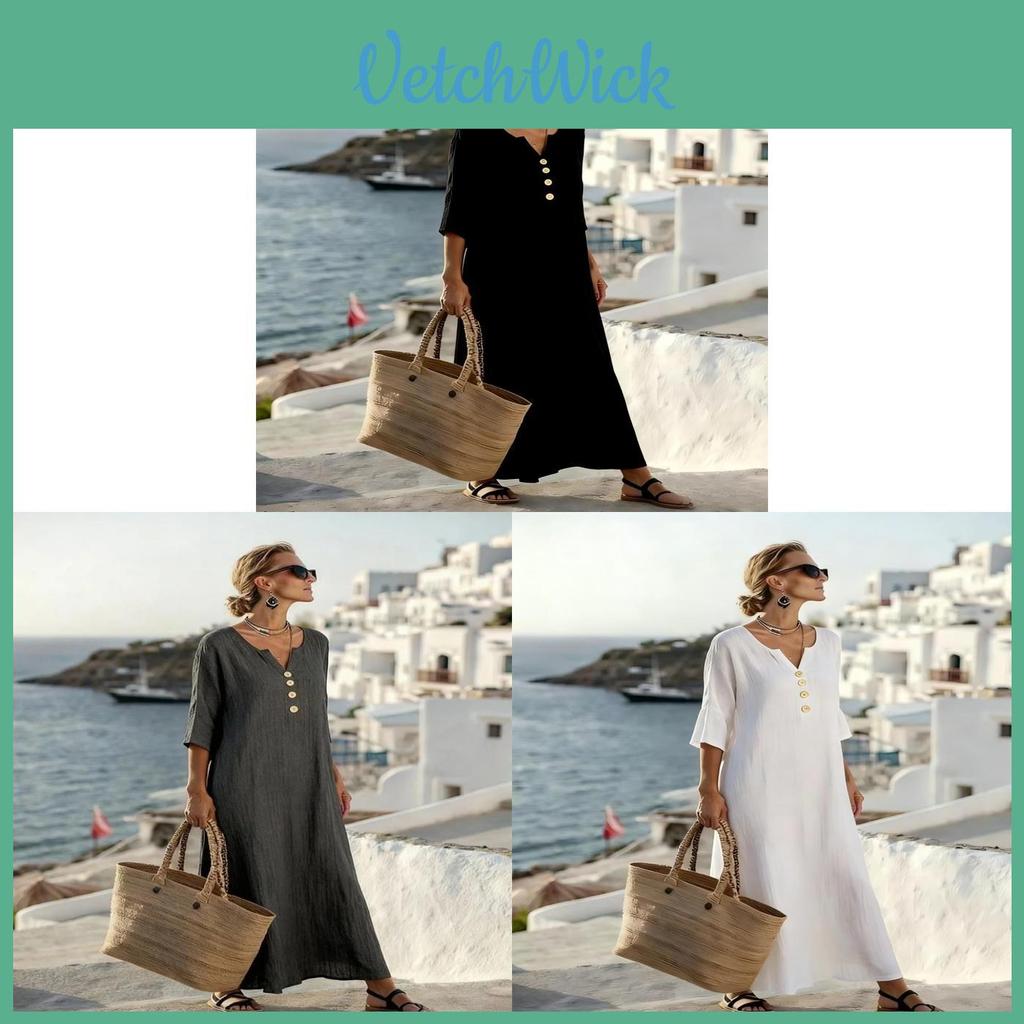 Elegant Long Sleeve A Line Dress With Button Detail For Casual Travel And Daily Wear