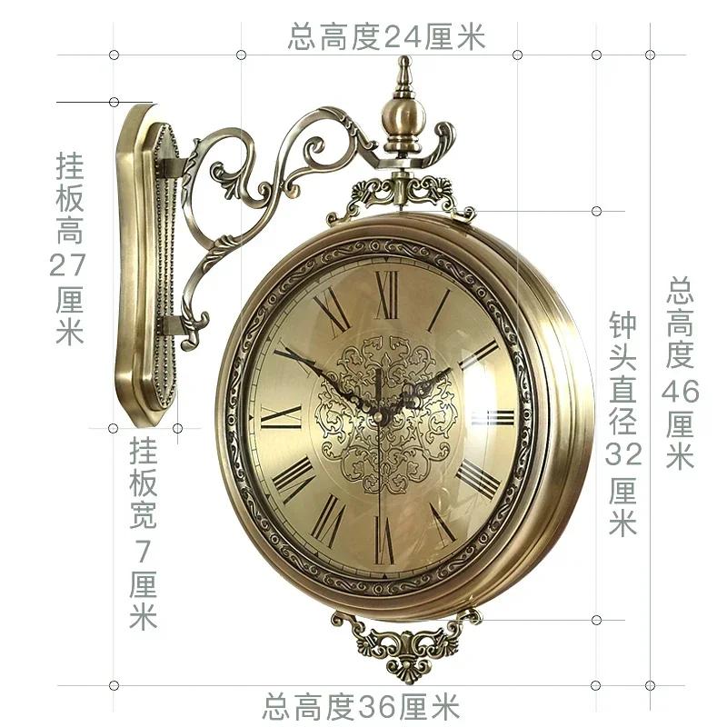 Luxury Wood Wall Clock Metal Retro Nordic American Style Gold Silent Double Sided Reloj De Pared Chic Living Room Home DecG8I0G1