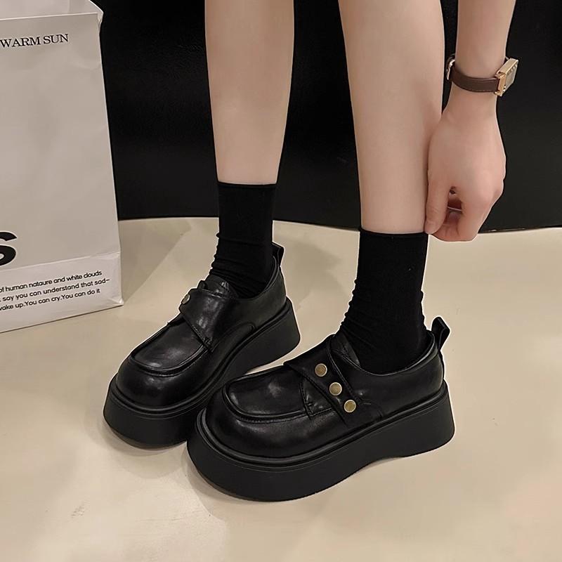 Simple Lazy Platform British Small Leather Shoes for Women's 2025 Spring New Comfortable College Style Heightened and Thin Loafers