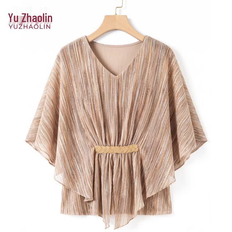Yuzhaolin Women s Batwing Chiffon V-Neck Top 3XL