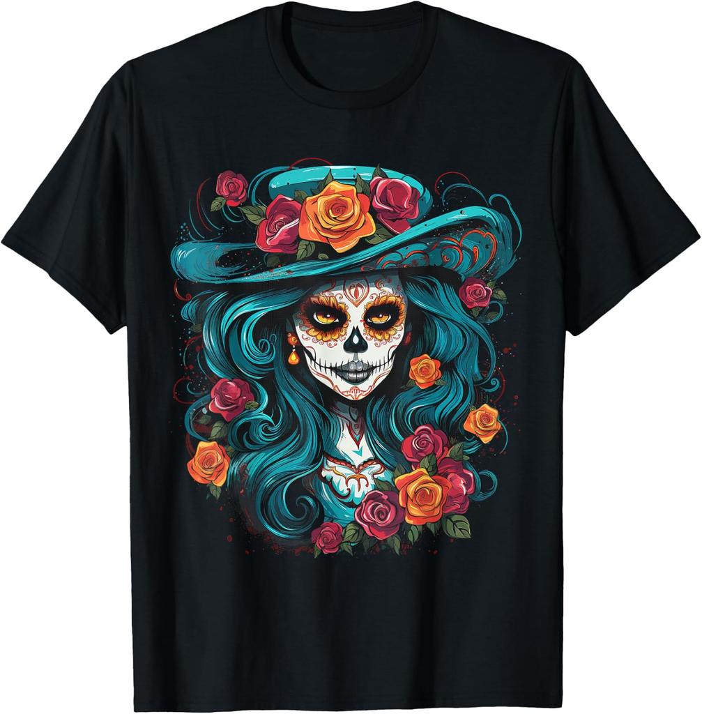 De Los Muertos La Catrina Day of The Dead Sugar Skull Women T-Shirt